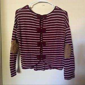 Papaya Elbow Pad Striped Top with Bows in the back